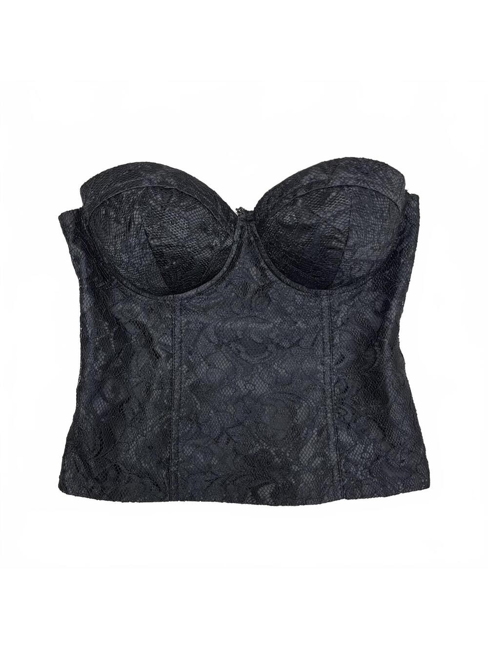 Guess Black Lace Bustier Corset Top Back Zipper Padded Cups Sz S Goth Sexy Party